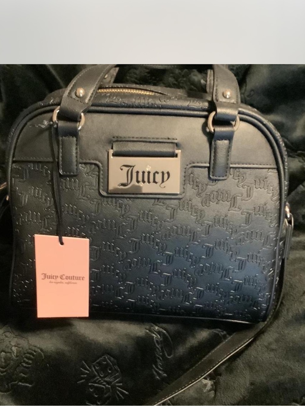 Juicy Couture Black Embossed Dome Satchel